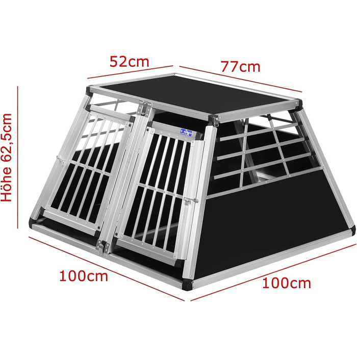Транспортний бокс для собак Transportbox N56 з алюмінію, 100x100x62,5 см, з перегородкою та аварійним виходом, безпечний транспорт у багажнику