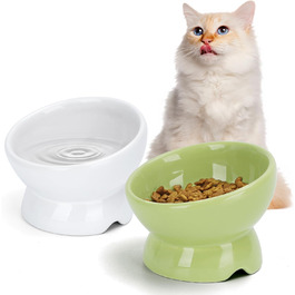 Керамічні годівниці для котів Nobleza (2 шт.) з нахилом 15°, анти-блювотні, для корму та води, підходять для котів та маленьких собак, білий колір