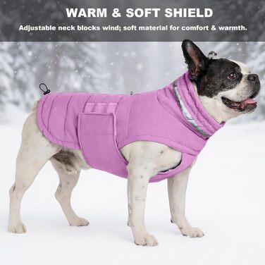 Водонепроникний зимовий одяг для собак, тепла вітрозахисна куртка з відбиваючими елементами та регульованим коміром, для маленьких собак, на липучці - S (Ліловий, Середній)