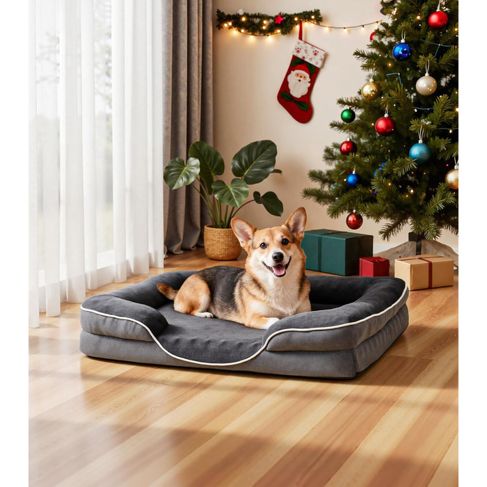 Ортопедичне ліжко для собак великих порід, м'яке, дихаюче, з неслизьким дном, сіре (71x58x17 см)