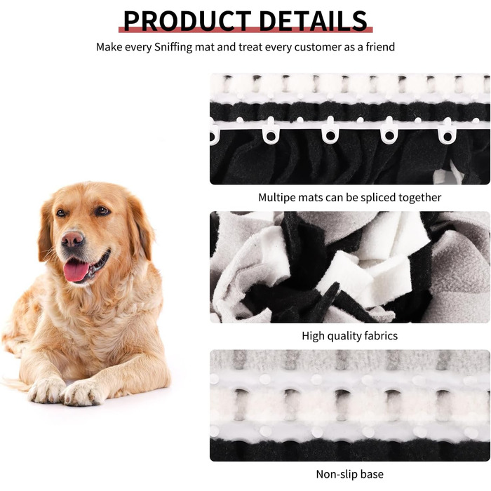 Килимок для нюхання собак IEUUMLER IE075 (45x45 см, чорний+сірий+білий) - тренувальний килимок для собак та котів