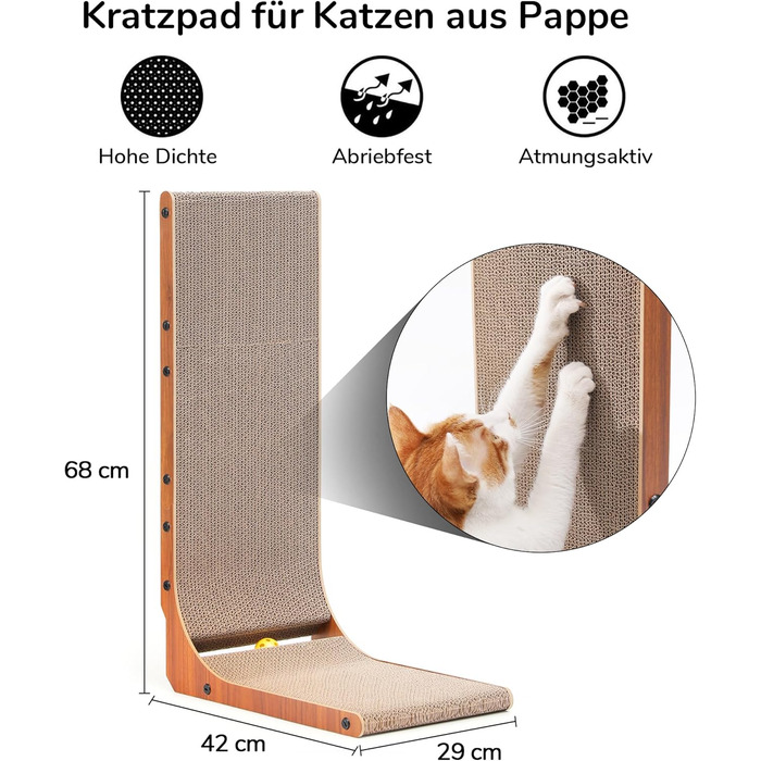 Котячий когтетоп FUKUMARU L-подібний, 68 см, з іграшкою, горіховий колір