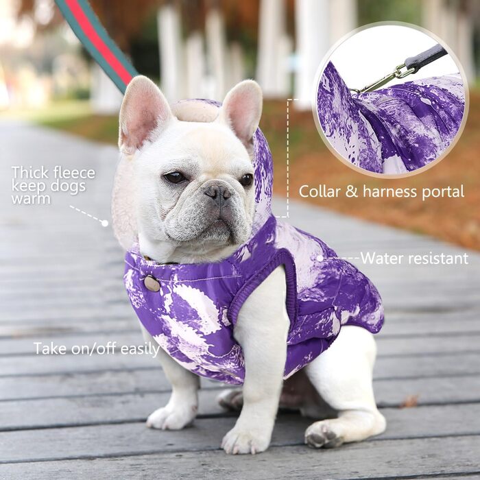 Тепла флісова куртка для собак, вітро- та водовідштовхувальна, з підкладкою з флісу та бавовни, для маленьких, середніх та великих собак, розмір S, колір Батик-фіолетовий