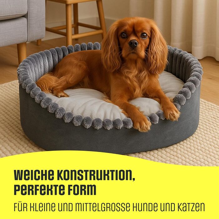 Лежанка для собак та котів, овал 60x50 см, сірий леопардовий принт, Velours, легко миється