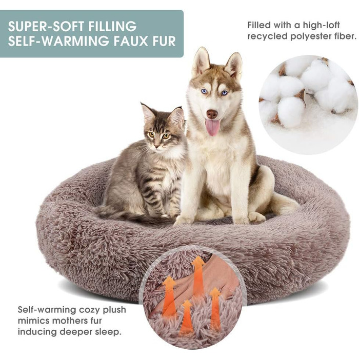 М'яке ліжко для кота/собаки у вигляді пончика, заспокійлива, комфортна, з товстим наповнювачем, з подушкою, для затишку, миється, кругла, плюшеве диван-лежанка для собак (90см, Кофе)