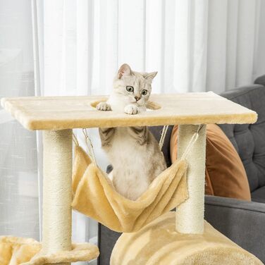 Дряпка для котів PawHut, ігровий комплекс, багаторівневий, висота 98 см, бежевий