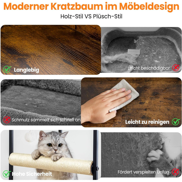Комплекс для котів Kratzbaum XL 170 см: Дряпка-стовпчик, будиночок, платформа, гамак - Сірий котячий дерево для великих котів