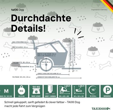 Фаркоп для собак TAXXI Dog M – велосипедний причіп для собак до 40 кг – з переднім та заднім входом, сітковими вікнами, відбивачами, з'єднувачем – складний та вологостійкий