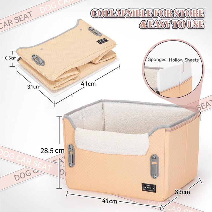 Автокрісло для собак Petsfit - стабільне та безпечне автокрісло для маленьких собак, з кріпленням для ременів безпеки, автопідстилка з плюшевим килимком, шкіра, хакі