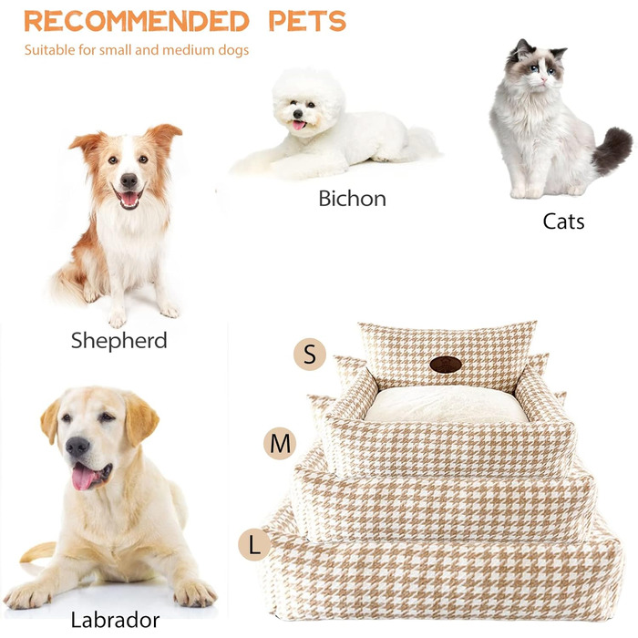 Ортопедичне ліжко для собак PETCUTE, зручний лежак для котів та собак середніх та великих порід, світло-коричневий колір, знімний коврик