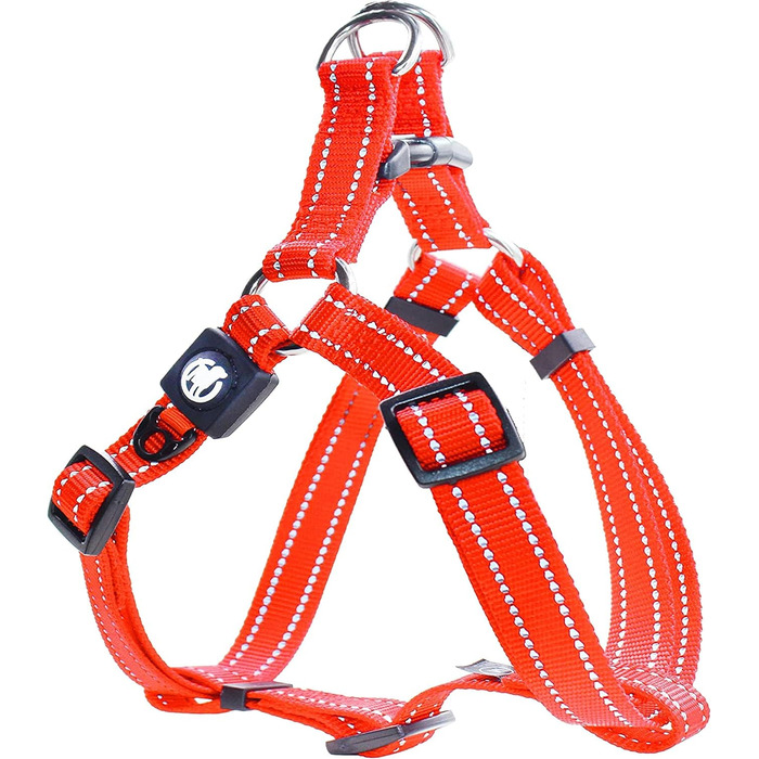 Шлейка для собак DDOXX Nylon Step-In, світловідбиваюча, регульована, анти-вислизання | для маленьких та великих собак, котів, цуценят | для авто | помаранчевий, розмір M