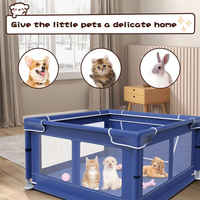 Вольєр для собак HOHOMETIC 42x42 дюймів, вольєр для цуценят з воротами, для малих та середніх собак, вольєр для домашніх тварин для використання в приміщенні та на вулиці, блакитний