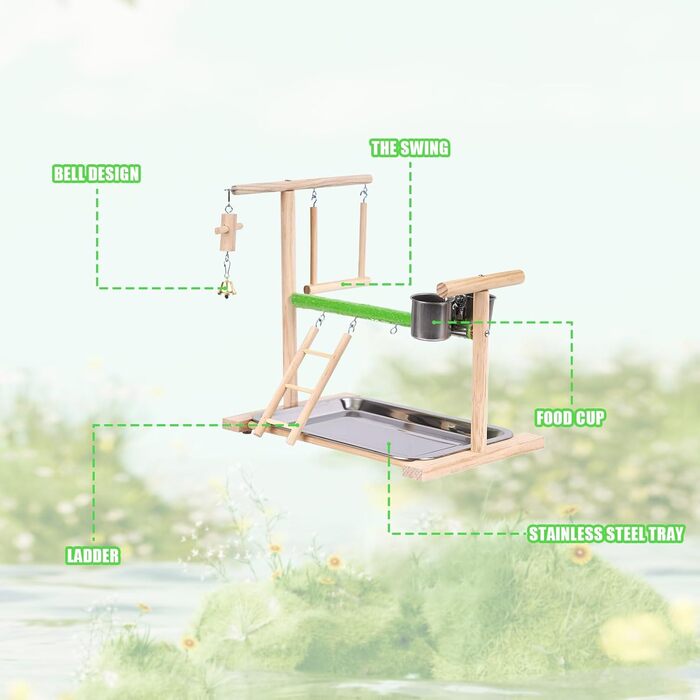 Дерев'яний ігровий комплекс Vogel Spielplatz для хвилястих попугаїв, канарів та інших птахів. Комплект з годівницями, сходами та гойдалкою.