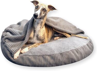 4L Textil Hundebett Vigo з капюшоном: ліжко-печера для собак, ковдра, корзина, ліжко-мішок, подушка з корду, середні породи (Сірий, 90x90x12 см)