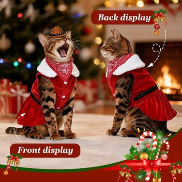 Костюм ковбоя для домашніх тварин: одяг для собак та котів, набір з костюмом, банданою та міні-ковбойським капелюхом, червоний, розмір M