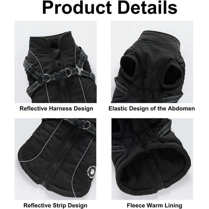 Зимовий теплий одяг для собак YRRYGMN: куртка з відбиваючими елементами, жилет для холодної погоди, для собак маленьких та середніх порід (L, сині крапки), чорний, S: обхват грудей 34-37 см