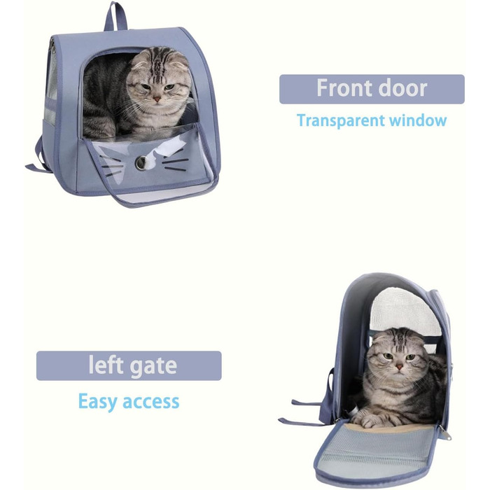 Рюкзак для кота з сіткою, портативний та складаний, переноска для домашніх тварин, дихаючий та складаний рюкзак для домашніх тварин, з прозорим вікном, для тварин до 6,5 кг
