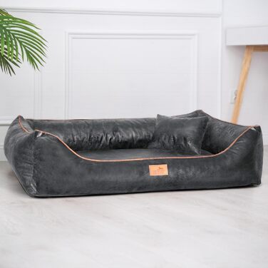Ортопедичне ліжко для собак Tierlando® Alberto у вінтажному стилі, знімний велюровий чохол, 120x85 см, графіт