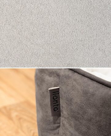 Ліжко для собак Lionto 2-в-1 з комфортним входом, м'яке домашнє ліжко для тварин, яке можна перевертати, для собак та котів, 110x80 см, подушка для собак з легкою у догляді оксамитовою обробкою (Д 80 x Ш 60 x В 26 см (з нанесенням імені), Темно-сірий/Світ