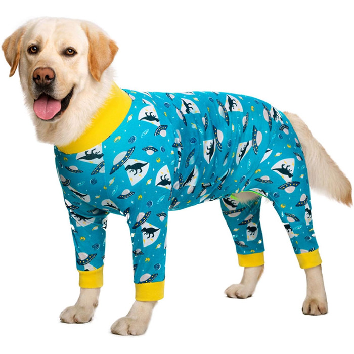 Піжама для собак, еластична, анти-волосся, пилозахисна, для середніх та великих собак (34/60см, зелений олень, 32/56см, синій динозавр)