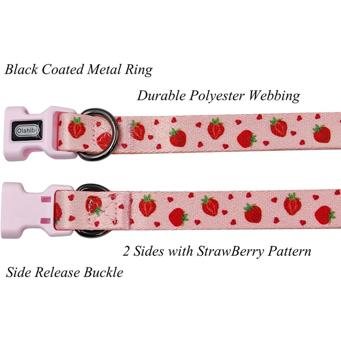 Нашийник та поводок для собак Olahibi Kombi-et, леопардовий принт, поліестер, 150 см, повід з панде, для маленьких собак (колір коричневий леопард), нашийник (M, набір сердечок та полуничок)