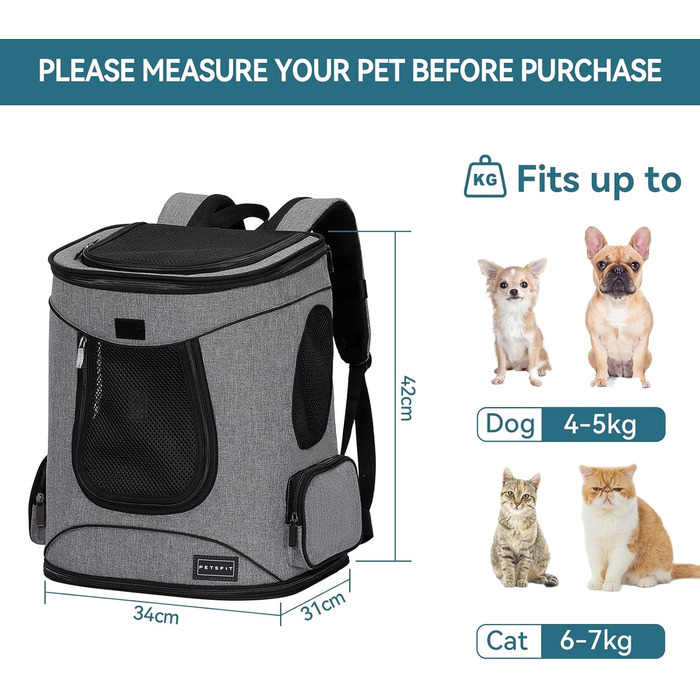 Рюкзак для тварин Petsfit, складаний, для собак і котів, із внутрішнім ременем безпеки, переноска