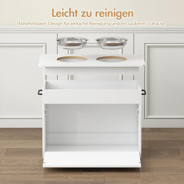 Підвищений годівниця для собак великих порід, білий футерний шафчик з 2 нержавіючими мисками, станція для годування собак з місцем для зберігання та 3 ручками, годівниця для собак на підставці, бар для собак середніх порід, 60x30x41 см