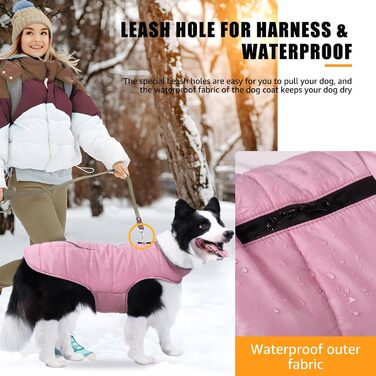 iBuddy Зимовий теплий куртка для собак з флісовою жилеткою, водонепроникний, вітронепроникний, світловідбиваючий, регульований, для великих собак, дівчаток та хлопчиків, рожевий, XX-Large