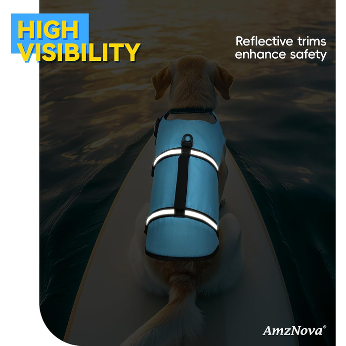 Світловідбиваюча рятувальна жилетка для собак AMZNOVA Rip Stop, XL, блакитна (обхват грудей 53-69 см)