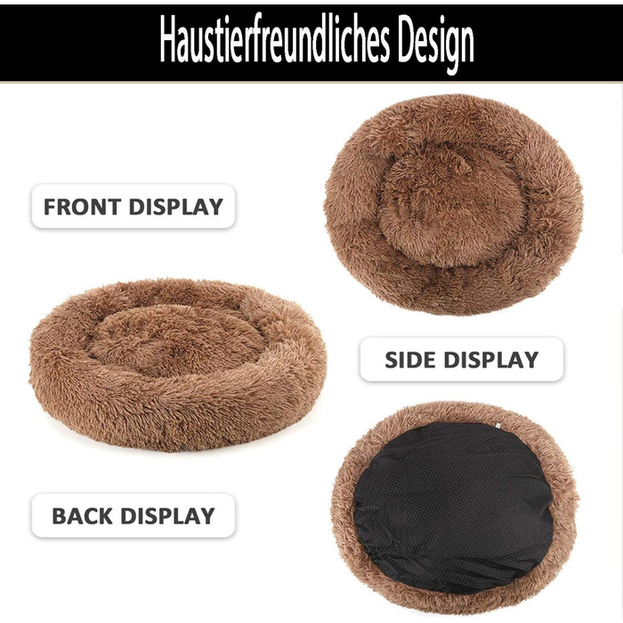 Ортопедичне собаче ліжко XXL для великих та середніх собак. Антистрес, донат, овальне, м'яке, коричневе.