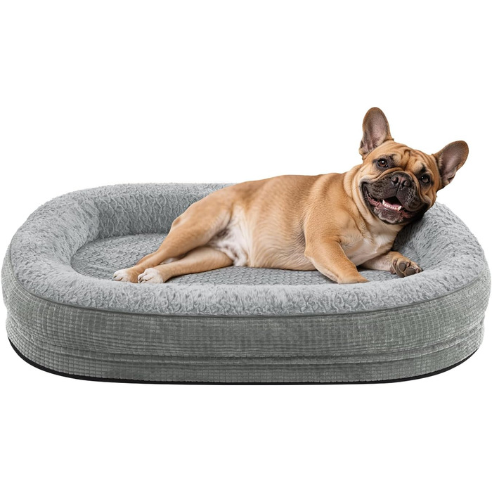 Ортопедичне ліжко для собак середніх та великих порід, XL, з підтримкою шиї, Memory Foam, вологостійке, антиковзаюче, знімний кошик (Світло-сірий, M-L 71 x 58 x 15 см)
