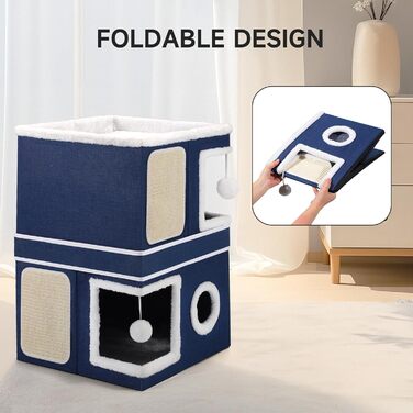 Кітчине гніздо Shikha, великий будиночок для котів, 3-ярусний куб для котів з дряпалкою та іграшкою, 61x45x32 см, блакитний