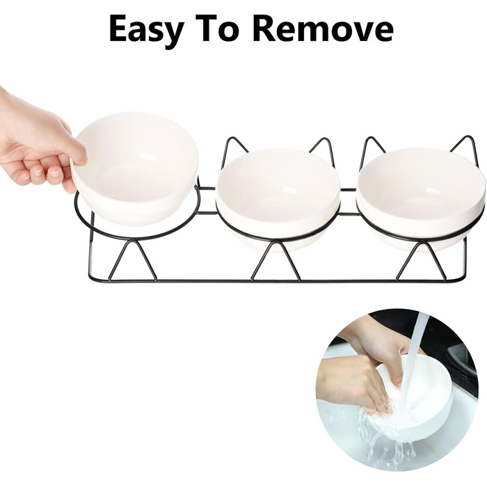 Набір мисок для котів Yamitora (3 шт.) з підставкою, керамічні, підняті, для корму та води, з нержавіючої сталі (чорний)