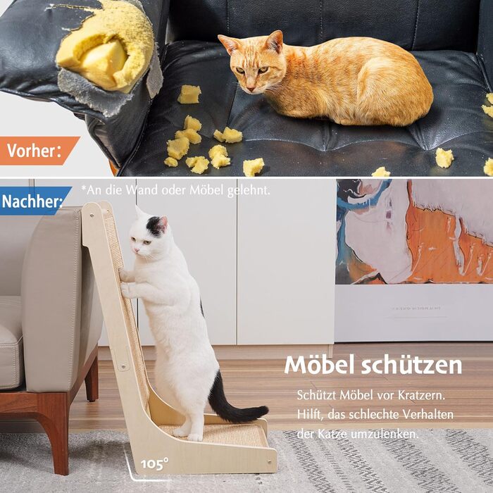 Котячий когтетоп PETKARAY L-подібний, 68 см, з сизалю, для котів, з котячою м'ятою та іграшкою-мишкою