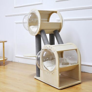 Двоярусний дерев'яний кігтеточка-кіт-будинок Burlywood 103 см, кіт-будинок для дому