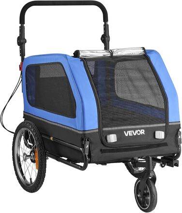 Причіп для собак VEVOR до 40 кг, 2-в-1, для маленьких та великих собак, з розкладним каркасом, універсальний з'єднувач, з прапорцем, внутрішній поводок, 1380x755x800 мм