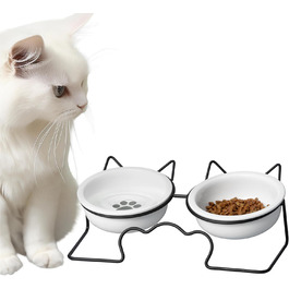 Навіс Keramik Katzennapf mit Metallständer - Erhöhter Katzennapf - Katzennapf Keramik - Katzennapf erhöht - Futterstation Katzen - Spülmaschinen- und Mikrowellensicher Weiß/Grün (Schwarz/Weiß)