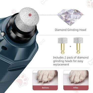 Електричний точилка для кігтів собак LOFICOPER з 6 швидкостями, 2 LED-лампочками, 3 портами - для малих, середніх та великих собак