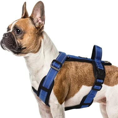 Шлейка для собак середнього розміру, світловідбиваюча, анти-тяга, з м'якою підкладкою та ручкою, для собак та цуценят (S, блакитна)