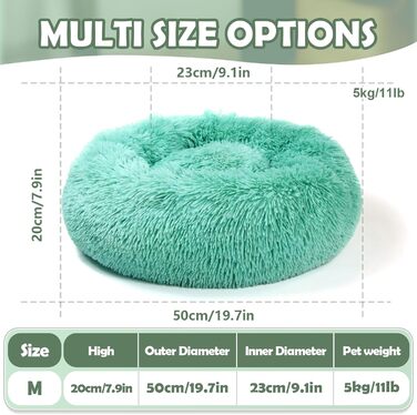 М'яке ліжко для собак та котів, корзина для собак, зручне миється, 70 см, кругла ліжко для собак з плюшу, диван для собак та котів, для маленьких, середніх та великих собак, (Д 50 x Ш 50 x В 20 см, Темно-зелений)