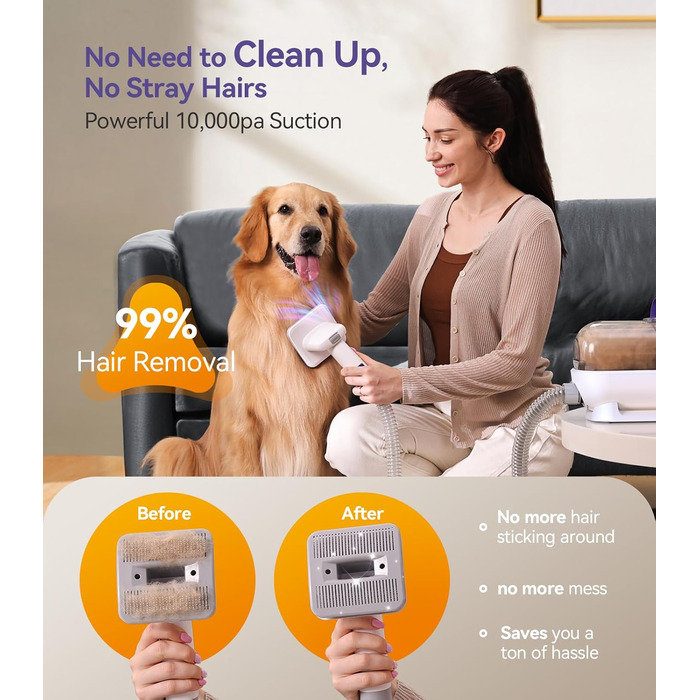 Пилголом для собак Oneisall з щіткою, потужність 12000Pa, видалення шерсті тварин, 4 насадки, об'єм 1.5л, фіолетовий