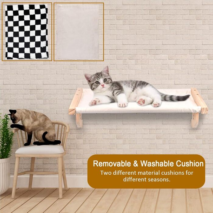 Настінна гамак для котів, дерев'яні меблі для котів, полиці та стійки, полиця для котів з плюшем, платформа-ліжко для котів для сну, ігор та лазіння