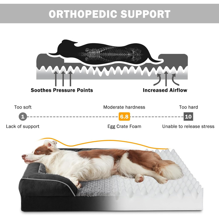 Ортопедичне ліжко для собак великих порід, водонепроникне, знімний чохол, чорний колір, розмір L (35'x 25'x 6.5')