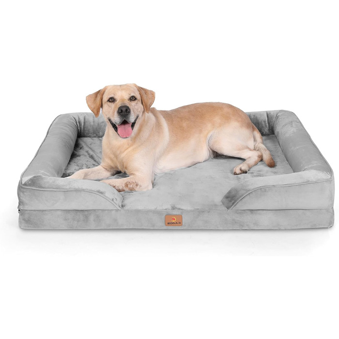 Ортопедичний лежак для собак великих порід, ергономічний диван з піною у формі яйця, водовідштовхуючий та неслизький лежак для собак 89x63 см, світло-сірий (Світло-сірий, Д 106 x Ш 81 x В 17 см)