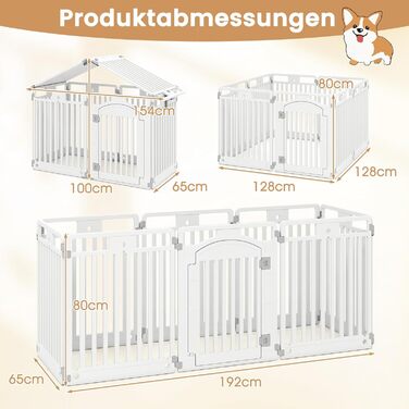 Лягувачка для цуценят COSTWAY, 8 панелей, розкладна, з дверцятами та фіксаторами, 80 см, для собак, пластикова, біла