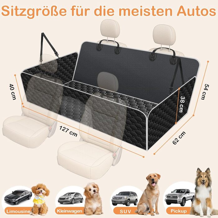 Водонепроникний килимок для собак у машину Taygeer з жорсткою основою, 127x156 см, чорний