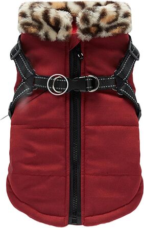 Зимовий теплий одяг для собак: водонепроникна жилетка з інтегрованим шлейкою | Для малих, середніх собак | Колір: Бордовий