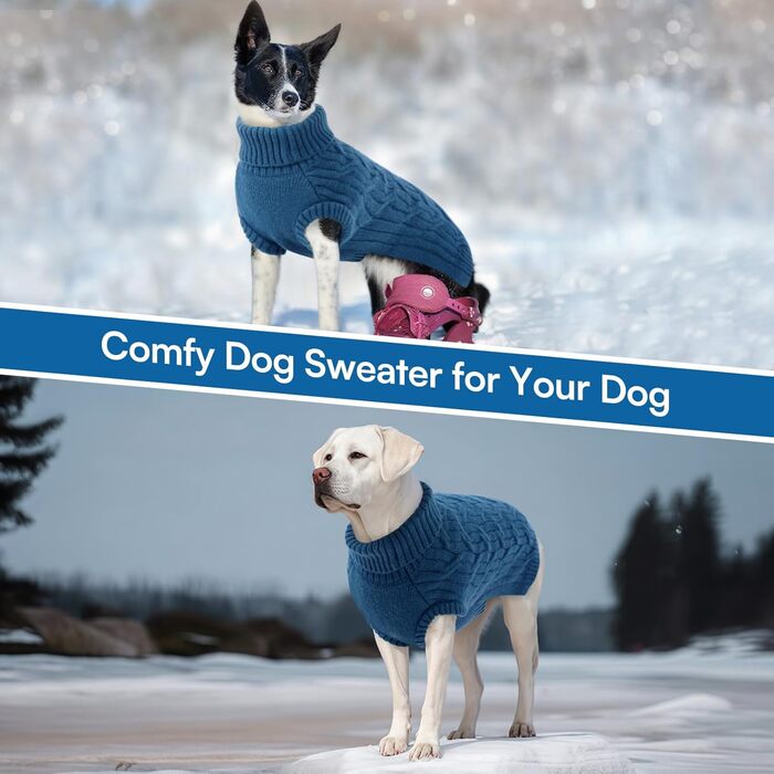 Пуловер для собак Queenmore Dackel, в'язаний водолазка для собак, підходить для Джек Рассел, Бульдог, Коргі, Французький Бульдог, Мопс (Синій, M)