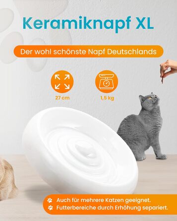 Керамічна миска для котів Lucky-Kitty XL, 27 см, для всіх порід та віку | Миска для корму котів, стійка до миття в посудомийній машині