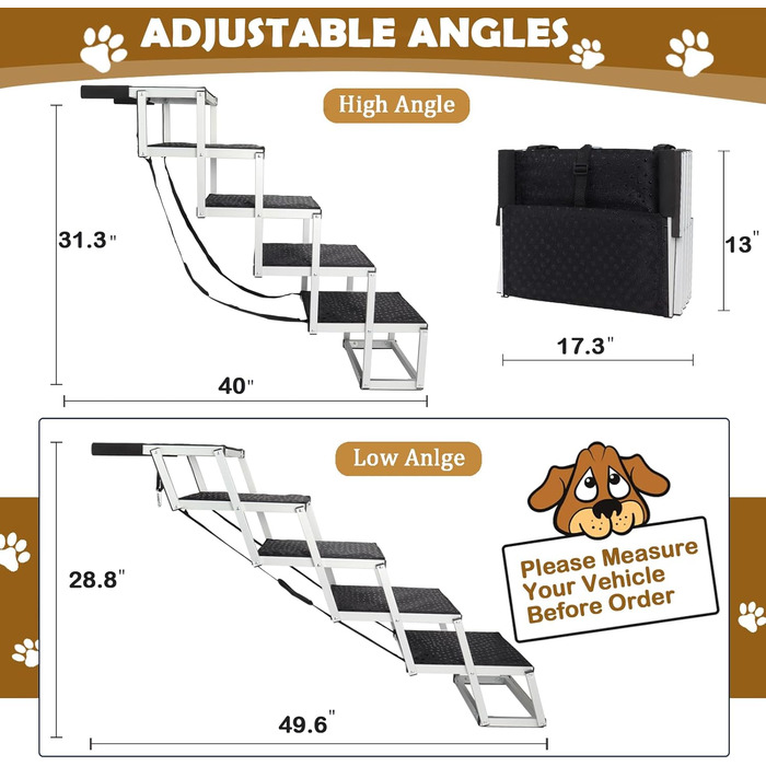 Сходинки для собак у машину, складані, з алюмінію, 5 сходинок, для великих собак, SUV, LKW
